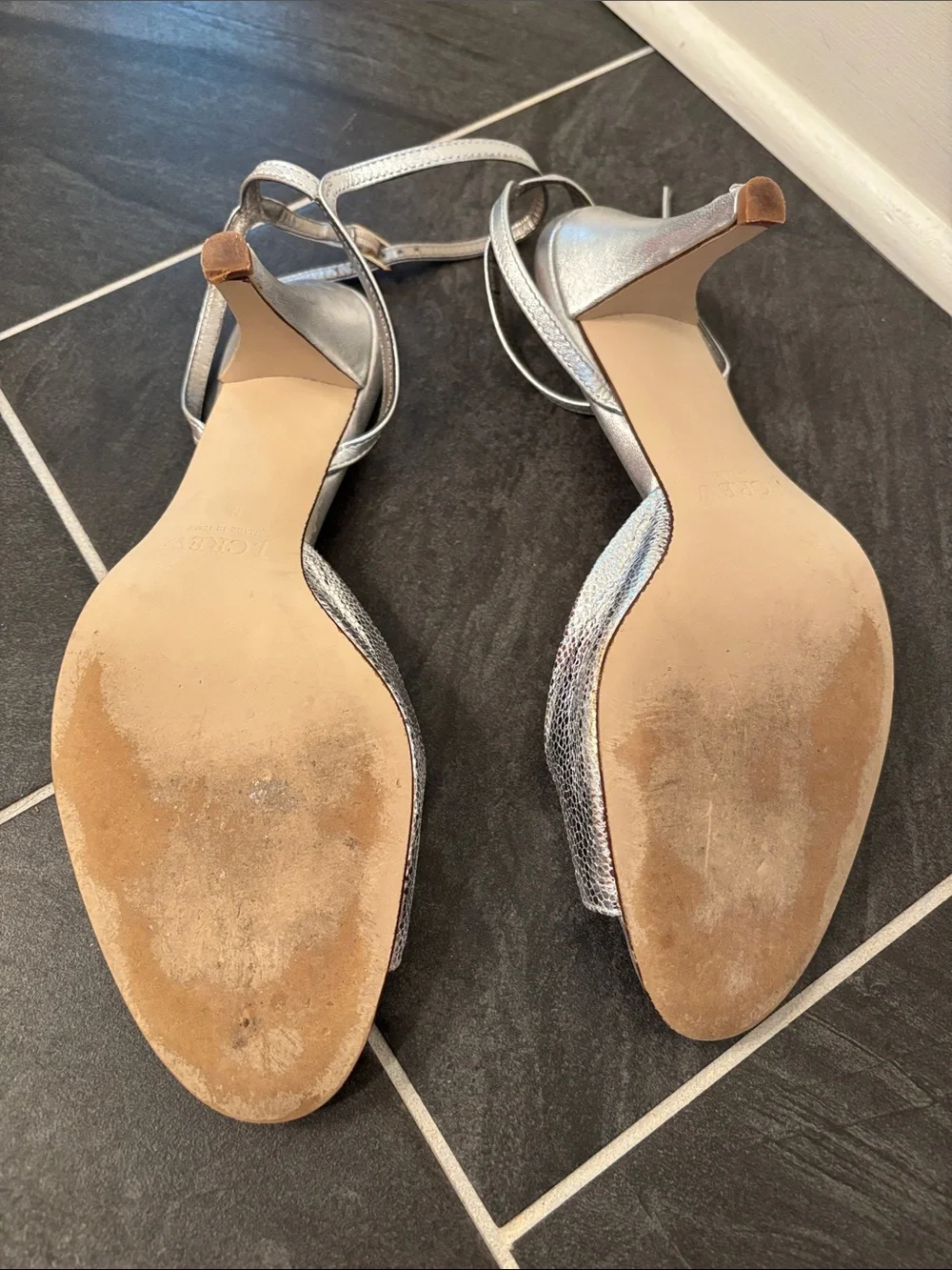 J. Crew Alessandra Metallic Peep-Toe Heels in Silver